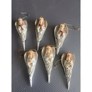 Vintage Plaster Angel Ornaments Set of 6 | Praying & Singing Angels 1990s